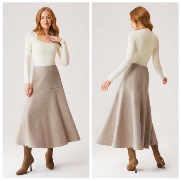 OGL Flare Midi  Oatmeal Color Skirt - Picture 2 of 13